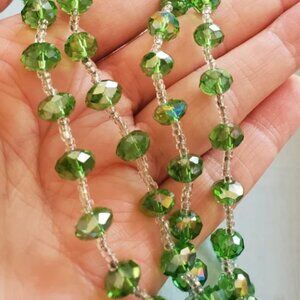 Elegant Green Glass Beaded Necklace 48"